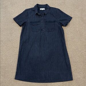 Madewell Black Denim Short Sleeve Popover Shirt Dress size Small Lunar Wash